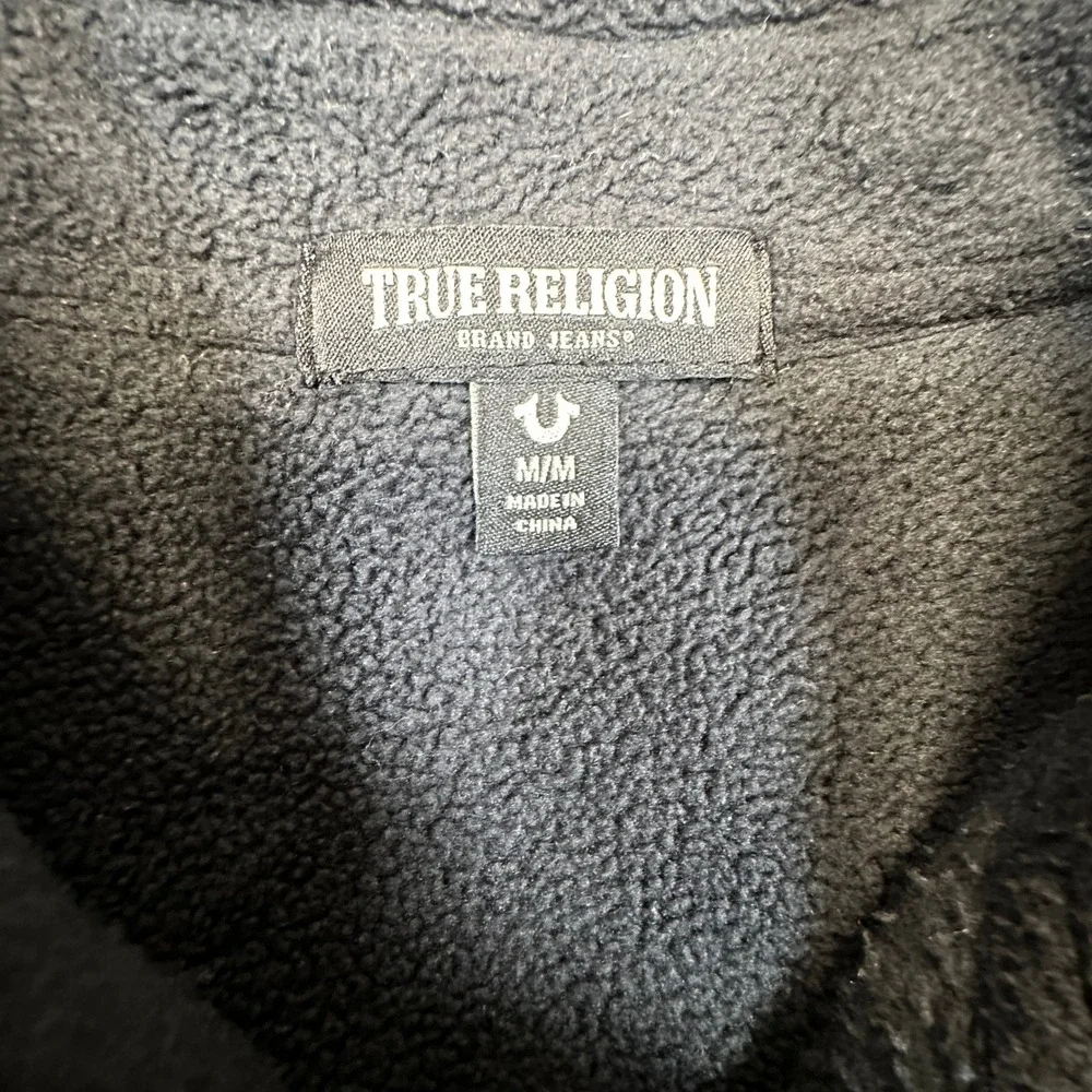True Religion Fleece Shirt Jacket Mens Medium Black Snap Front Shacket Horseshoe